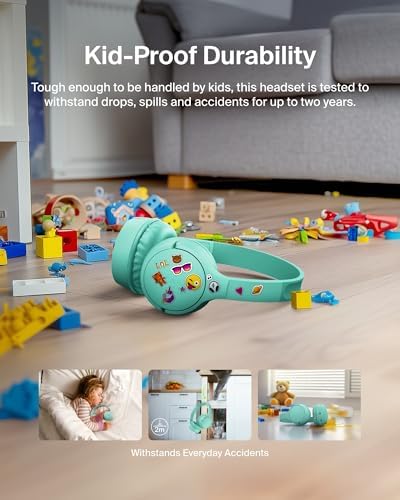 Belkin Sound Form Mini Kids Wireless Bluetooth Headphones – Safe 85 d B Volume Control, 30-Hour Playtime, Built-In Microphone – Lightweight On-Ear Style for i Phone, i Pad, Fire Tablet & More – Ideal for Learning, Entertainment & Safe Listening