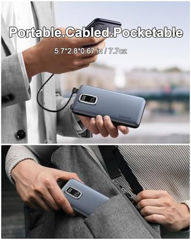 Ultimate 10000 m Ah Portable Power Bank with Built-In USB-C, USB-A & i OS Cables – 22.5 W Fast Charging Power Bank for i Phone 16/15/14/13, Samsung S24/S23/S22/S21, i Pad & More – Lightweight, Airline-Approved Charger for On-the-Go Convenience and Enhanced Device Compatibility