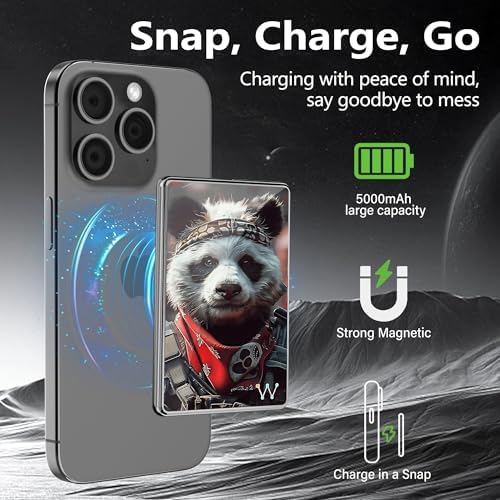 LUCKYDUO Ultra-Slim 0.26” Magnetic Wireless Power Bank – 5000 m Ah Fast Charging Battery Pack for i Phone 12/13/14/15/16 – Lightweight, Portable & Stylish Black Design for On-the-Go Charging – Seamless Magnetic Attachment & PD 20 W USB-C Compatibility – Your Essential Travel Companion for Effortless Power