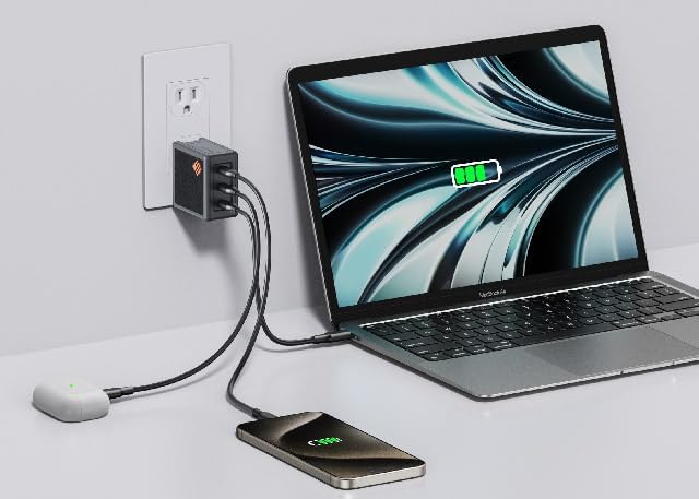 Power Up with the 65 W Ga N USB-C Charger – Triple Port Fast Charging Adapter for i Phone 16/15/14, Galaxy S24/S23, Mac Book Pro/Air & Pixel 8 – Eco-Friendly, Lightweight, and Travel-Ready Power Solution for All Your Devices