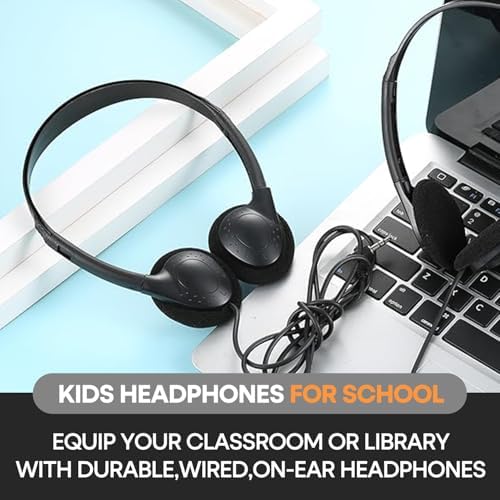 Classroom-Ready Wired Headphones – 25 Pack Durable On-Ear Audio Solution for Students, Comfortable Fit for Enhanced Learning, Ideal for Group Activities and Educational Use