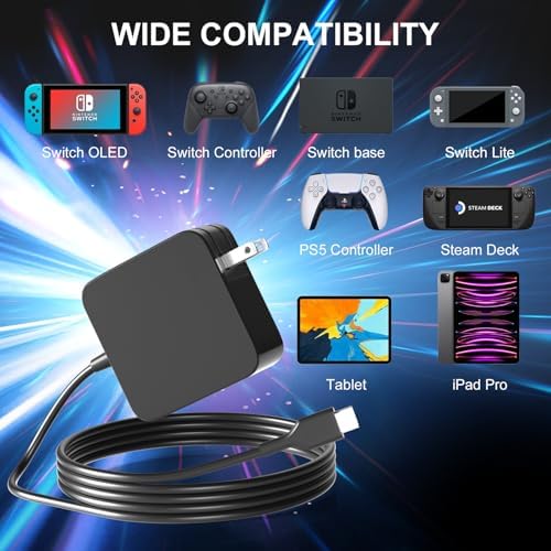 High-Performance 45 W USB C Wall Charger with 6 FT Cable – Fast Charging Power Adapter for Steam Deck, Mac Book Pro, Nintendo Switch & Samsung Galaxy S23 Ultra – Enhanced Power Delivery 3.0 for Rapid Charging and Safety Features