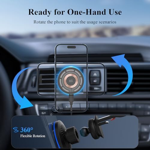 Minthouz Magnetic Wireless Car Charger – 15 W Fast Charging for i Phone 16/15/14/13/12 Series & Qi-Certified Devices – Secure Mag Safe Car Mount for Effortless Navigation & Hands-Free Calls – Sleek, Durable Design for Every Vehicle