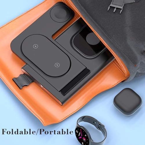 Ultimate 4-in-1 Fast Wireless Charger for Samsung Devices – Multi-Device Charging Station with LED Indicator, Portable Folding Dock for Galaxy S25, S24, S23, S22, Z Fold6, Z Flip6, Watch & Earbuds (Black) – Efficient & Sleek Design for Tech-Savvy Users