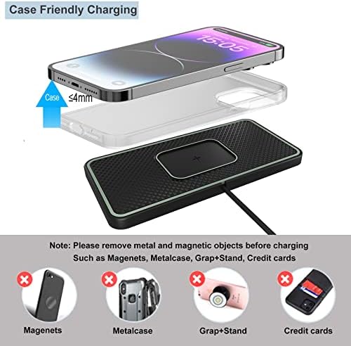 Fast Wireless Car Charger Pad by SANMIDO – Cordless Non-Slip Charging Mat for i Phone 11/12/14/15 & Galaxy S21/S22/S23/S24 – Enhanced Compatibility for Effortless On-the-Go Charging – Sleek Design for Secure Use in Any Vehicle