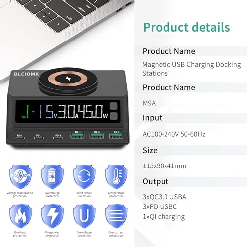 Power Up Your Devices with the 110 W USB C Multi-Device Charging Station – 6-Port Ga N Charger with Magnetic Wireless Dock for i Phone, i Pad, Samsung, Laptops & More – Sleek Black Design for Ultimate Space Efficiency and Versatile Compatibility