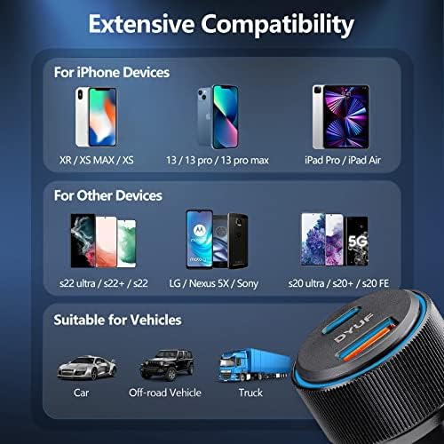 Elevate Your Charging Experience with the DYUF 48 W USB C Car Charger – Rapid Dual USB Adapter Featuring 60 W Type-C Fast Charging Cable, PD30 W & QC3.0 18 W Ports for Samsung Galaxy S22/S21/Ultra 5 G, Note 20/10, i Pad Pro and More – Unmatched Speed & Compatibility for On-the-Go Power Needs