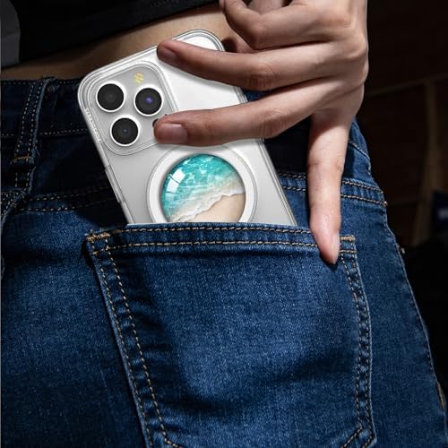 Sparkling Blue Ocean Beach Crystal Glitter Magnetic Collapsible Phone Grip & Stand – Versatile Mobile Accessory for Smartphones & Tablets with Enhanced Portability & Secure Attachment