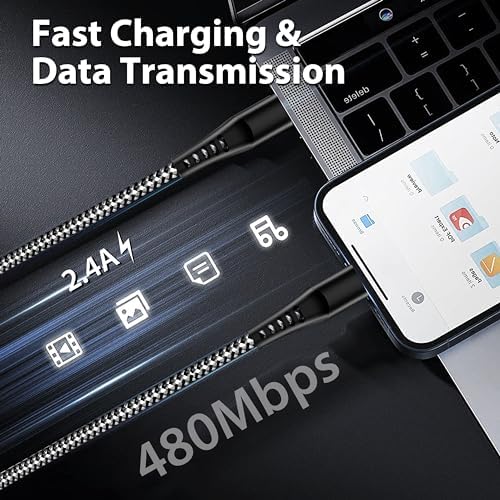 Premium 5-Pack i Phone Charger Set: MFi Certified Nylon Braided Fast Charging Cables (3 FT, 6 FT, 10 FT) for i Phone 14/13/12/11/X/Max/8/7/6/5/SE/i Pad – Unmatched Durability & Versatile Lengths for Every Lifestyle