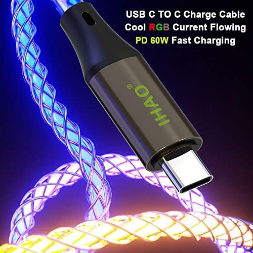 IHAO 60 W USB Type C to Type C Fast Charging Cable with LED Current Indicator – High-Speed Data Transfer for Android & i OS Devices – 39 Inch Universal Charger in Vibrant Green – Durable, Efficient Power Delivery for Modern Tech