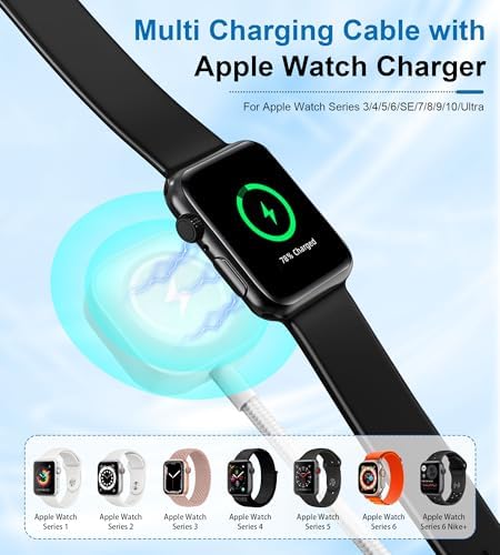 Revolutionary 4-in-1 Fast Charging Cable for Apple Watch – High-Speed 100 W Multi-Connector Charger with Lightning, USB-C, Micro USB Compatibility – 10 ft Length for Ultimate Flexibility – Stylish White Finish for the Modern Tech Savvy User