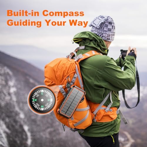 Ultimate 49,800 m Ah Solar Power Bank – Wireless Fast Charging with QC 3.0, 8 Outputs & 4 Inputs, Emergency SOS Flashlight – Durable Outdoor Charger for All Mobile Devices in Bold Orange – Ideal for Camping, Hiking & Travel