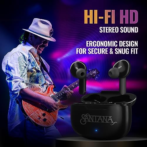 Carlos Santana Mambo True Wireless Earbuds – Premium Bluetooth 5.1 Sports Headphones with Voice-Isolating Microphone and Deep Bass for Gaming and Music – Ergonomic Comfort with Portable Charging Case in Striking Red for All-day Use