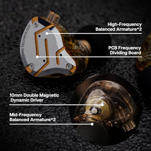 Linsoul KZ ZS10 Pro Hybrid IEM Earbuds – 4 BA + 1 DD High-Fidelity Wired In-Ear Monitors with Stainless Steel Faceplate and Detachable Cable, Ideal for Musicians and Gamers with Built-in Mic, Unmatched Sound Clarity and Versatile Compatibility