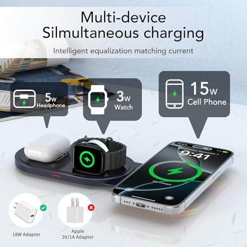Ultimate 3-in-1 Foldable Charging Station for Apple Devices – Fast Wireless Charger with Magnetic Pad for i Phone 16/15/14/13/12, Apple Watch Series & Air Pods Pro/4/3/2 – Perfect Portable Solution for Effortless Charging on the Go