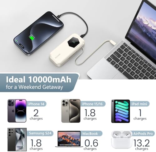 Ultra-Fast 2025 Portable Power Bank 10000 m Ah with Integrated Retractable PD Cable – 35 W Quick Charge Solution for i Phone, Samsung, Android, i Pad & Mac Book – Dual Device Charging Capability & Intelligent LED Power Indicator (Chic Blue)