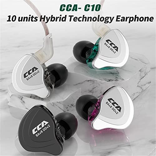 YINYOO CCA C10 In-Ear Monitors – Premium Hybrid Driver Earphones with 4 Balanced Armature & 1 Dynamic Driver, Detachable Tangle-Free Cable for Audiophiles and Musicians, Ergonomic Design for Ultimate Comfort and Enhanced Device Compatibility