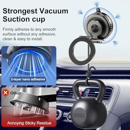 Kairiyard Premium Magnetic Car Phone Holder – 360° Adjustable Suction Mount for All Smartphones, Including Mag Safe i Phones – Foldable Design for Effortless Storage and Enhanced Hands-Free Operation – Boost Driving Safety and Style with Unmatched Stability and Convenience