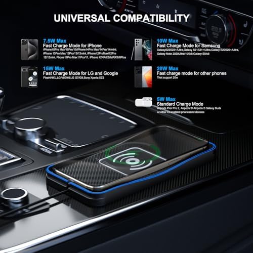 High-Efficiency Car Wireless Charger Pad – 20 W/15 W/10 W Fast Charge Solution for i Phone 16/15/14/13/12/11 & Samsung S24-S9 – Non-Slip Design for Secure Device Stability – Ultimate Automotive Charging Accessory with Safety Features & Sleek Fit