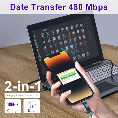 Revolutionize Your Charging Experience: 6.6 FT 90-Degree Lightning Cable with 360-Degree Rotating Head – MFi Certified, High-Speed 2.4 A Fast Charge, Durable Nylon Braided Design – Perfect for i Phone 14/13/12/11/X/8/7/6/5, i Pad, and i Pod – Seamless Use in Any Orientation