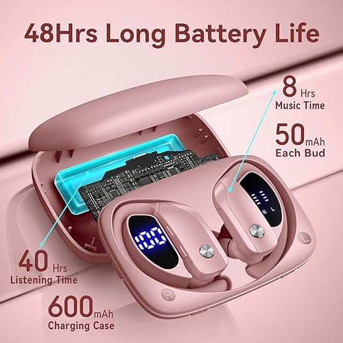 Elevate Your Sound Experience with Bmani Wireless Earbuds: 48-Hour Playtime Bluetooth Headphones with LED Battery Indicator, Secure Over-Ear Design, Built-in Mic for Hands-Free Calls, Ideal Sport Earphones for Active Lifestyles