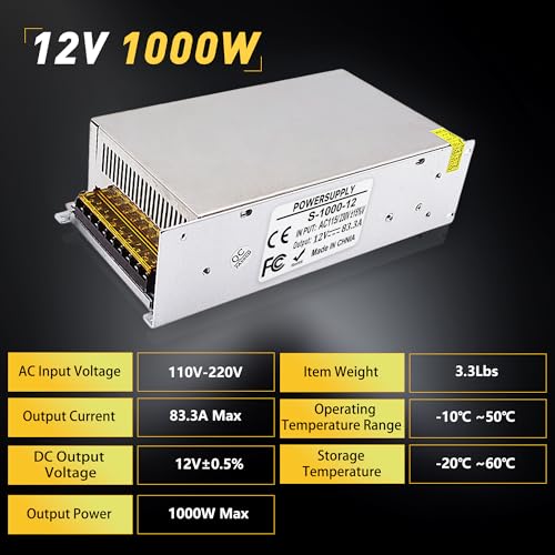 High-Performance 600 W AC to DC Power Adapter – Universal 110 V/220 V Input to Stable 12 V Output – Perfect for LED Lighting, CCTV Surveillance, and RV Power Solutions – Robust 50 A Switching Regulator for Dependable Energy Delivery and Enhanced Device Compatibility