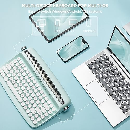 YUNZII ACTTO B303 Wireless Typewriter Keyboard – Adorable Sweet Mint Retro Design with Bluetooth Connectivity for Seamless Multi-Device Typing – Integrated Stand for Tablets, Phones, PCs – Perfect for Windows, Mac, Android Users – Elevate Your Workspace with Vintage Charm and Enhanced Typing Speed