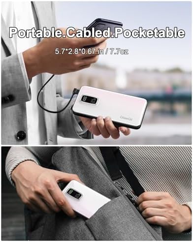 Ultimate 10000 m Ah Portable Power Bank with Built-In USB-C, USB-A & i OS Cables – 22.5 W Fast Charging Power Bank for i Phone 16/15/14/13, Samsung S24/S23/S22/S21, i Pad & More – Lightweight, Airline-Approved Charger for On-the-Go Convenience and Enhanced Device Compatibility