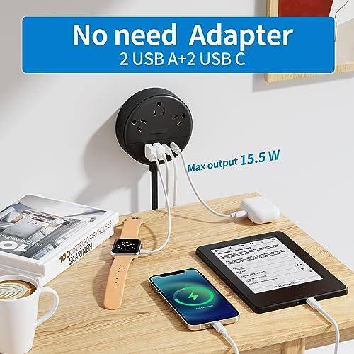 Flat Extension Power Strip with USB Charging Ports – NTONPOWER 5 Ft Slim Cord Surge Protector for Home & Office – 3 AC Outlets + 2 USB-C & 2 USB-A Ports for Fast Device Charging – Ideal for Space-Saving & Travel Use