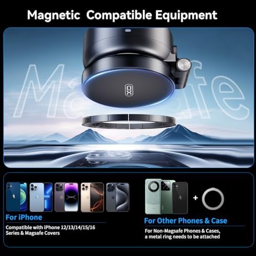 Electric Vacuum Magnetic Suction Phone Holder,XO Adjustable and Foldable Car Mount,Strong Magnetic Car Phone Holder for iPhone16/15/14/13/12,for Shower/Car/Mirror(Light Grey – Enhanced Compatibility and Speed