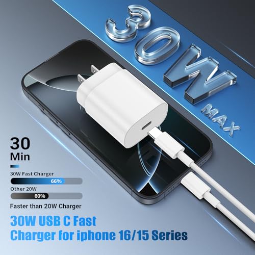 30 W USB-C Fast Charging Duo for i Phone 16/15 Pro Max & Galaxy S24 – Enhanced Dual-Pack with 6 FT & 10 FT Cables for Rapid Power Delivery at Home, Office, or On-the-Go