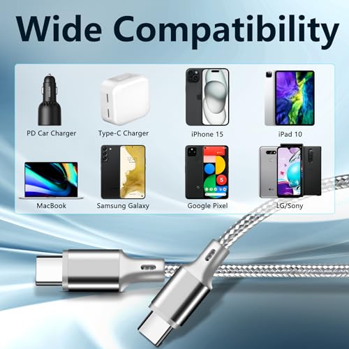High-Speed 10 FT USB C to USB C Charger Cable – Durable Nylon Braided 3-Pack for Rapid 60 W Charging – Compatible with i Phone 15/16, i Pad Pro, Mac Book, Samsung & Google Devices – Sleek Black Design for Ultimate Flexibility and Reliability