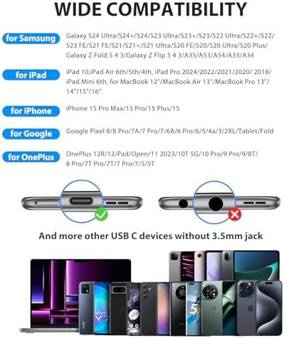 High-Performance USB-C Wired Earbuds for i Phone 16, 15 Pro Max Plus & Samsung Galaxy S25 Ultra – Noise-Isolating Headphones with Crystal-Clear Stereo Sound and Built-In Microphone for Seamless Hands-Free Calls, Ideal for Gaming and Streaming Sessions