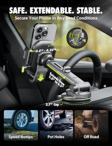 Universal Dashboard Cell Phone Holder by Bracketron – 360° Rotatable Mount with Strong Suction Cup for Secure Smartphone Access in Any Vehicle – Compatible with i Phone, Samsung, Google, Huawei and More – Effortless One-Click Release for Enhanced Safety and Convenience