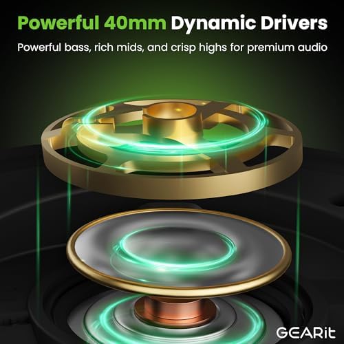 Premium GEARit Over-Ear Bluetooth Headphones with Advanced 360 Spatial Audio – Exceptional Noise Cancelling Wireless Headset for i Phone & Android Users – Unmatched 45-Hour Playtime, Dual Device Connectivity, Lightweight Foldable Design & Integrated Microphone for Effortless Calls