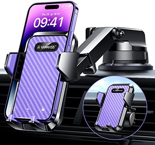 VANMASS 2024 Enhanced Universal Phone Holder – Super Suction Cup Mount for Car Dashboard, Window & Vent – Securely Fits i Phone 15 Pro Max, 14, 13 & More – Hands-Free Vehicle Cradle with 360-Degree Rotation – Sleek Blue Design for Ultimate Convenience and Safety