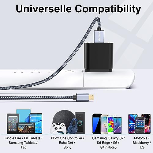 Meokse 50 FT Micro USB Charging Cable – Extra-Long Nylon Braided Fast Charger for Android Devices, Ideal for Samsung Galaxy S7/S6 Edge/S5, LG G4, HTC, PS4, Cameras, and MP3 Players – Unmatched Durability and Convenience for All Your Charging Needs