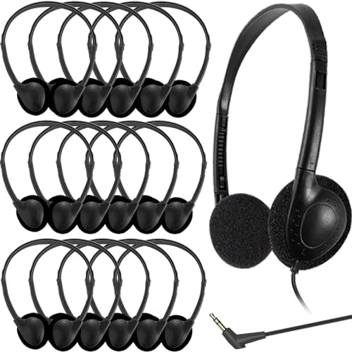 Bulk Classroom Headphones for Kids – Premium 25-Pack Wired On-Ear Headsets with Crystal Clear Sound, 3.5 mm Jack for Seamless Learning | Lightweight, Durable Design for Engaging Educational Experiences