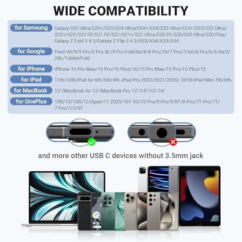 High-Performance USB C Headphones for Samsung S25 Ultra and i Phone 16 – Hi-Fi Stereo Wired Earbuds with Microphone and Volume Control, Magnetic Design for Tangle-Free Storage – Enhanced Compatibility with Galaxy Flip, Pixel 9, S24, S23 FE, and More