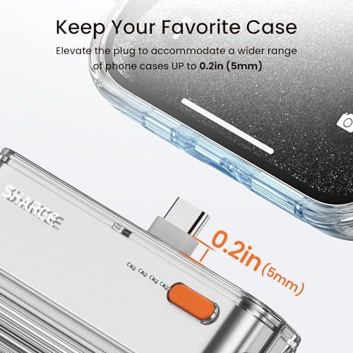 Ultra-Compact 5000 m Ah Flow Mini Power Bank – Versatile Portable Charger with Changeable Plugs, Built-in Cable & Dual USB-C Outputs for Seamless Compatibility with i Phone 16/15/14/13, i Pad, Galaxy S24/23 Ultra – Ideal for On-the-Go Charging