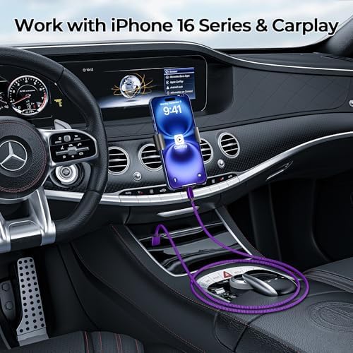 Premium Car Play Charging Cable Set for i Phone 16/15 Pro Max – 3-Pack (3.3 FT, 6.6 FT, 10 FT) USB A to USB C – Fast Data Transfer & Durable Design for i Pad Pro, Air Pods, Galaxy S24/S23/S22 & More – Enhanced Compatibility for Effortless Connectivity and Navigation