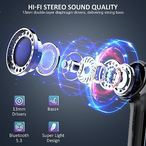 Premium Bluetooth 5.3 Wireless Earbuds – High-Fidelity Stereo Sound with Advanced ENC Noise Reduction Mic, IPX7 Waterproof Design, Ergonomic Comfort & LED Charging Case – Perfect for Sports, Work, and Daily Use