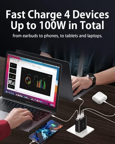 Ultimate 100 W Ga N USB-C Charger with 4 Ports – Fast Charging Block for Mac Book Pro/Air, i Phone 15/14/13/Pro Max, Samsung Galaxy – Compact & Foldable Design for On-the-Go Power Solutions