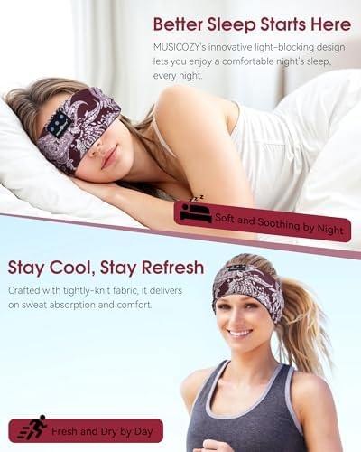 MUSICOZY Bluetooth 5.4 Sleep Headband – Ultra-Thin Stereo Earbuds for Uninterrupted Comfort and Performance, Sweat-Resistant for Active Lifestyles & Serenity (White Red) – Elevate Your Audio Experience with Innovative Design and Superior Sound Quality