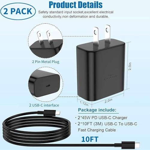 High-Power 45 W Type C Fast Charger with 10 Ft Cable for Samsung Galaxy and i Phone – Ultimate Speed and Compatibility for Modern Devices, Compact and Durable Design for Everyday Use