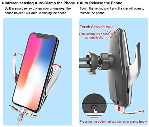 Revolutionize Your Commute with the Auto-Clamping 15 W Wireless Car Charger Mount – Versatile Qi Fast Charger for i Phone and Samsung Galaxy – Effortless One-Handed Operation, 360-Degree Rotation, and Seamless Dashboard/Air Vent Compatibility