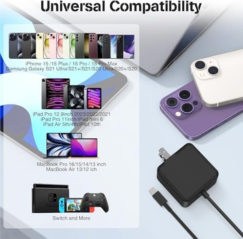 High-Performance 45 W USB C Wall Charger with 6 FT Cable – Fast Charging Power Adapter for Steam Deck, Mac Book Pro, Nintendo Switch & Samsung Galaxy S23 Ultra – Enhanced Power Delivery 3.0 for Rapid Charging and Safety Features