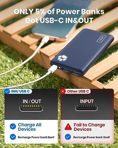 Slimmest 10,000 m Ah INIU Portable Charger – Ultra-Slim Power Bank with High-Speed 5 V/3 A USB-C Charging for i Phone 16, 15, 14, 13, 12, Samsung S22, S21, Google Devices – Lightweight, Travel-Friendly External Battery Pack for On-the-Go Power Solutions