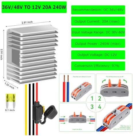 High-Performance 48 V to 12 V DC-DC Step Down Converter by Eagwell – 120 W Power Supply with Built-in Fuse for Maximum Safety – Perfect for Golf Carts, Scooters, RVs, and Marine Use – Reliable Voltage Reduction for Enhanced Device Efficiency and Versatility