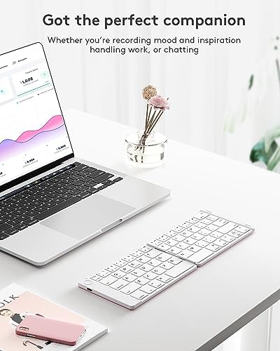 Samsers Portable Foldable Bluetooth Keyboard – Ultra Slim Wireless Keyboard with Stand for i OS, Android & Windows Devices – Rechargeable Multi-Device Travel Keyboard for Effortless Typing on the Go – Sleek Black Design